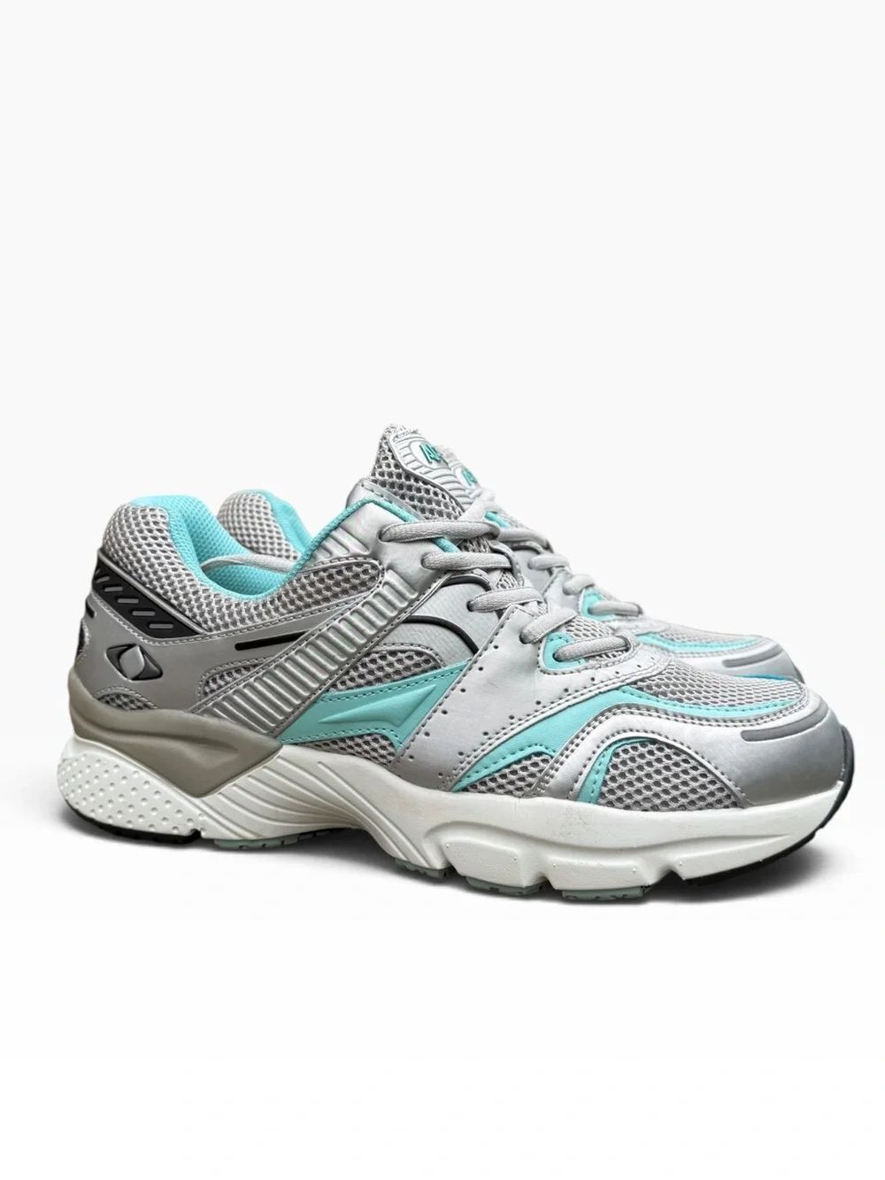 Apex Boss Runner Sneakers Silver Teal Grey Athletic Shoes Size 10W NWOT